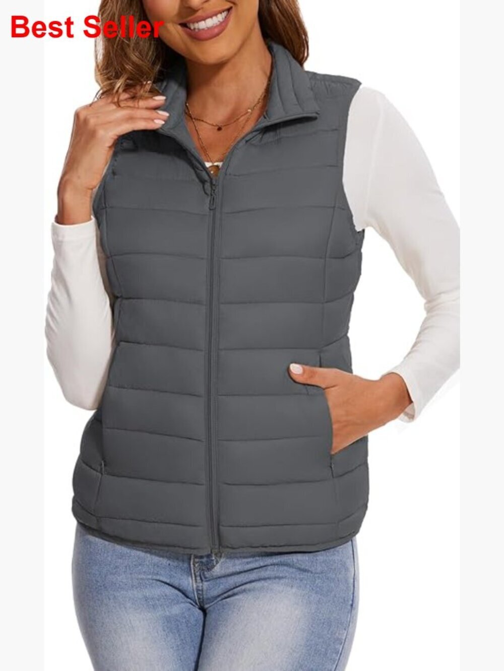 Lightweight Quilted Puffer Vest Sleeveless Stand Collar Zip-Up Gilet